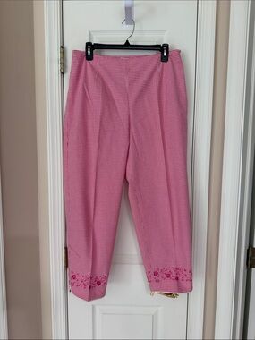 Talbot Pink and White  Gingham Embroidered Crop Pants, Size 14